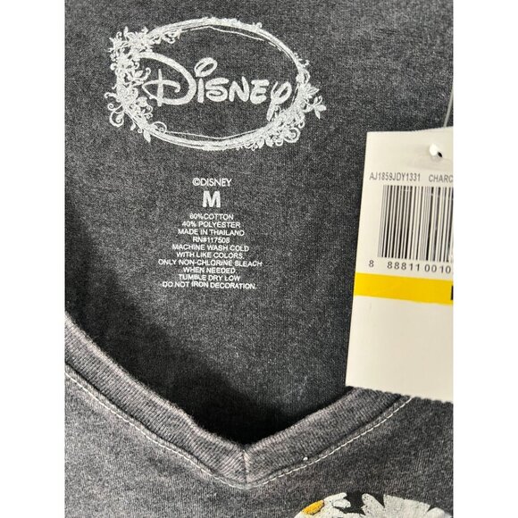 Disney Womens Charcoal V-Neck T-Shirt With Daisy Print Mickey Mouse Design  NWT - Picture 2 of 8